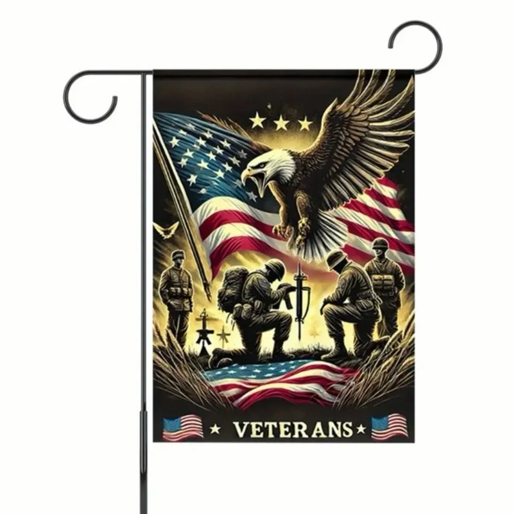Patriotic Eagle and Soldiers Garden Flag Wall Decor, NEW